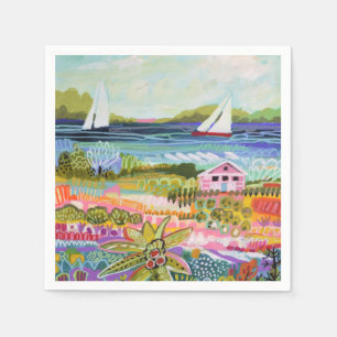 Two Sailboats and Cottage Napkin