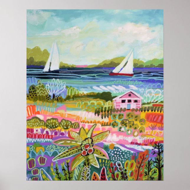 Two Sailboats and Cottage Poster (Front)