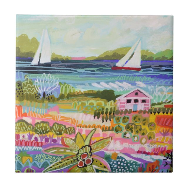 Two Sailboats and Cottage Tile (Front)
