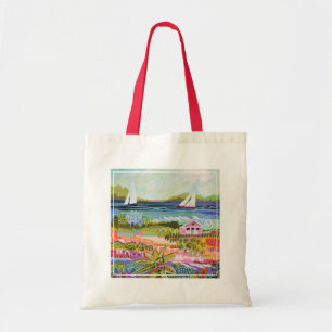 Two Sailboats and Cottage Tote Bag