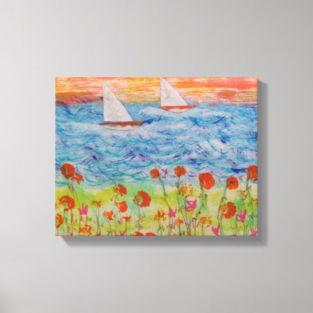 Two Sailboats Big Sun Stretched Canvas Print (Front)