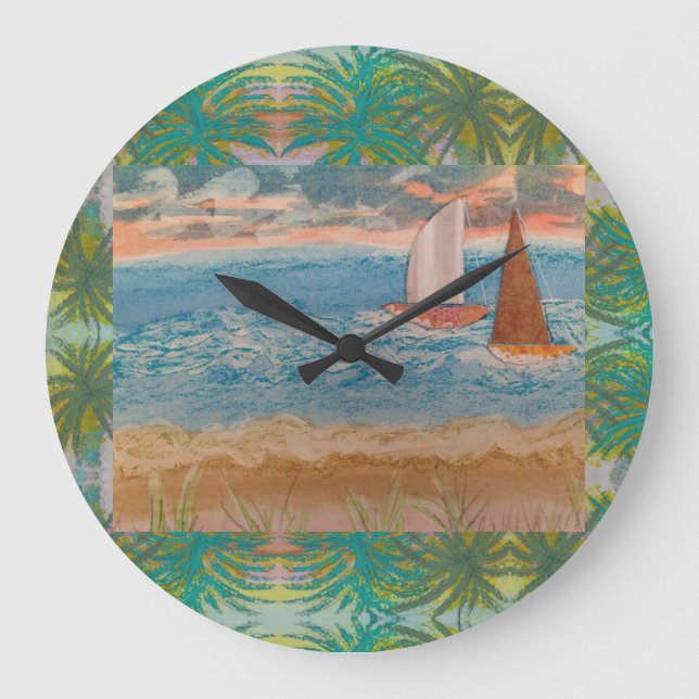 Two Sailboats Cloudy Skies Large Clock (Front)