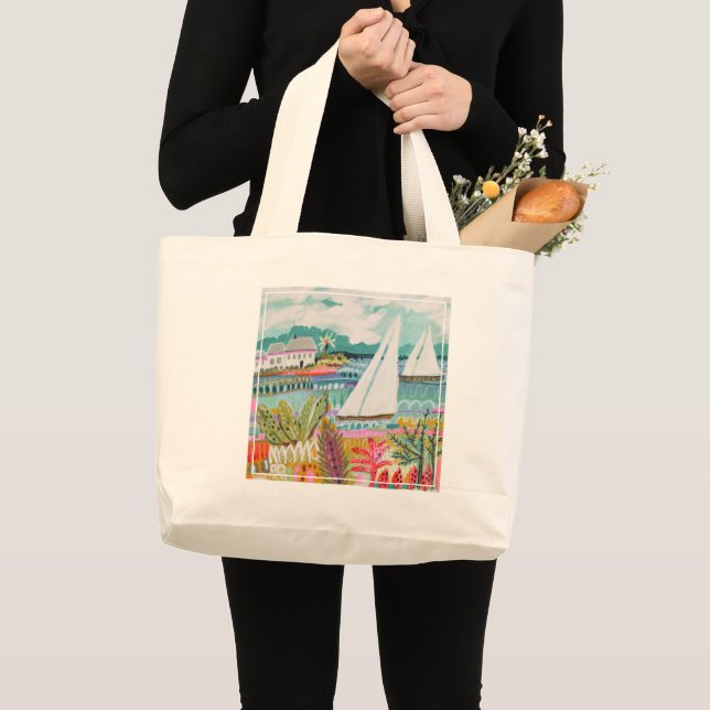 Two Sailboats Large Tote Bag (Front (Product))