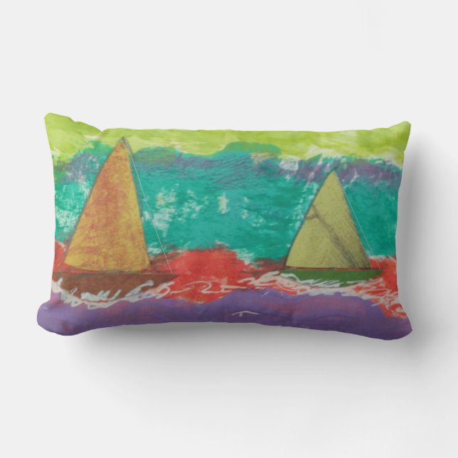 Two Sailboats Throw Pillow (Front)