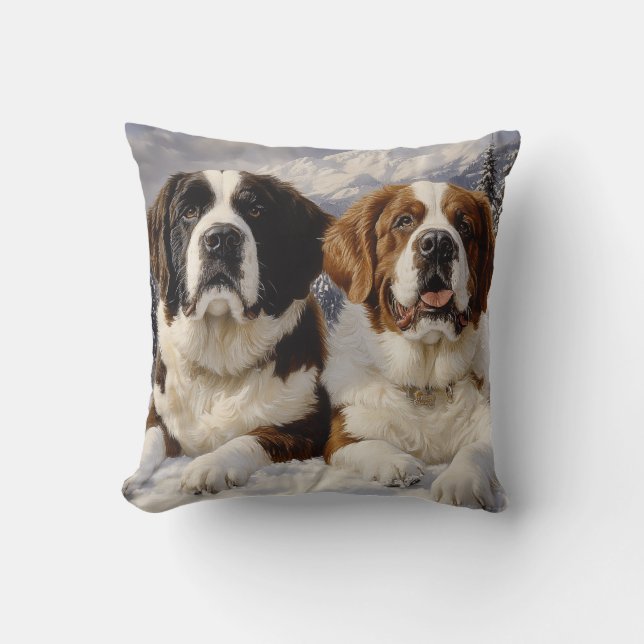 Two Saint Bernards in Snow Cushion (Front)