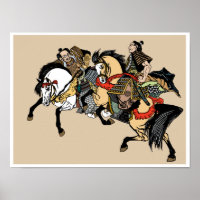 Two Samurai horsemen. Graphic art