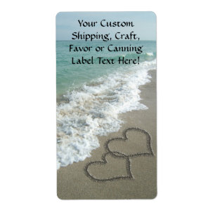 Two Sand Hearts on the Beach, Romantic Ocean