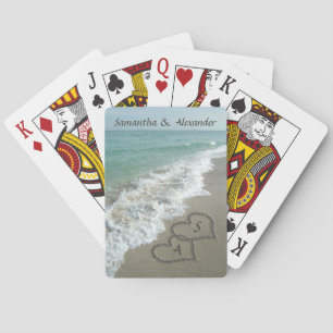 Two Sand Hearts on the Beach Wedding Playing Cards