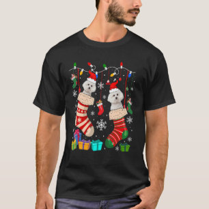 Two Santa Bichon Frise Dogs In Christmas Socks Ow T-Shirt