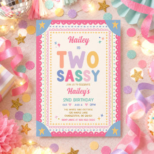 Two Sassy Whimsical Girl 2nd Birthday Party Invitation