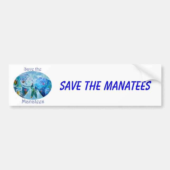 Two Save Manatees in Oval Design Ocean Blues Bumper Sticker (Front)