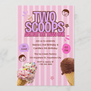 Two Scoops are Better Than One Ice Cream Birthday Invitation