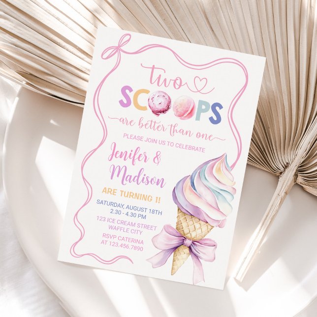 Two Scoops Ice Cream Coquette Twins Birthday Invitation (Creator Uploaded)