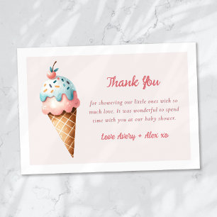 Two Scoops Ice Cream Twins Baby Shower Thank You Card