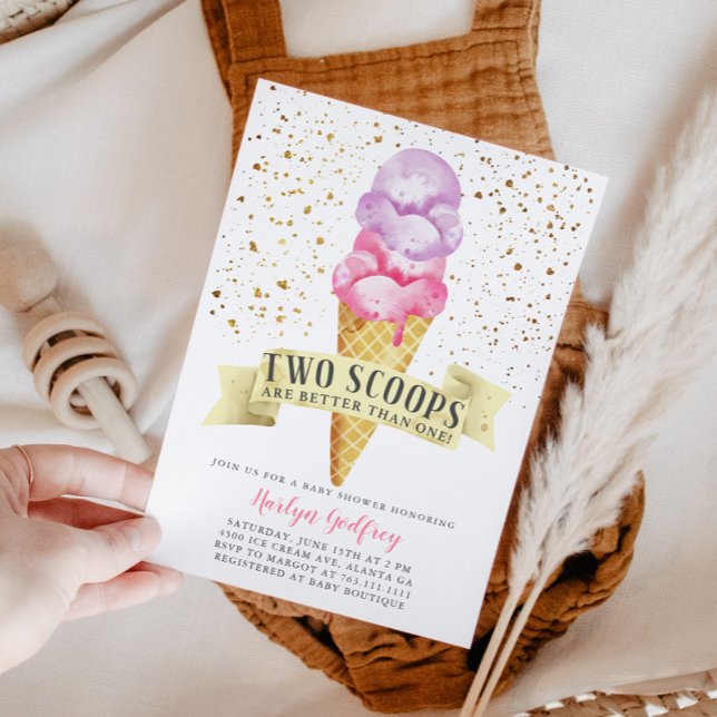 Two Scoops Twin Girls Ice Cream Baby Shower Invitation (Creator Uploaded)
