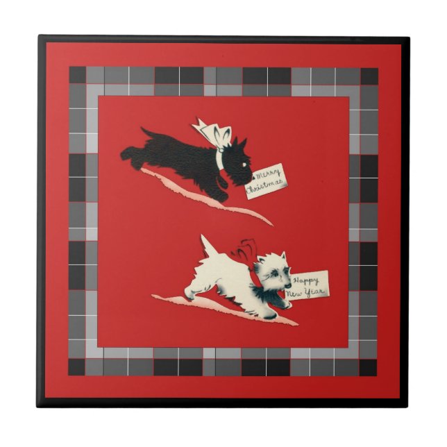 Two Scottie Dog Sm. (4.25" x 4.25") Ceramic Tile (Front)