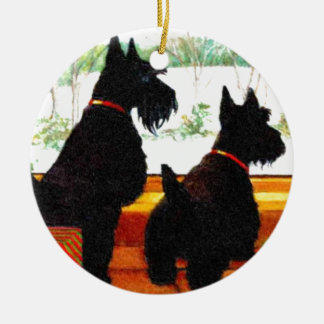 Two Scottie Dogs Waiting for Santa Claus Ceramic Tree Decoration