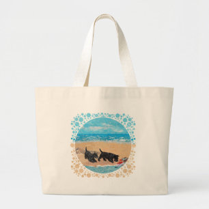 Two Scotties at the Beach Large Tote Bag