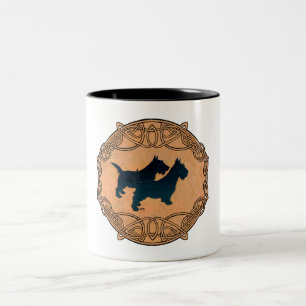 Two Scottish Terriers in Celtic Knotwork Two-Tone Coffee Mug
