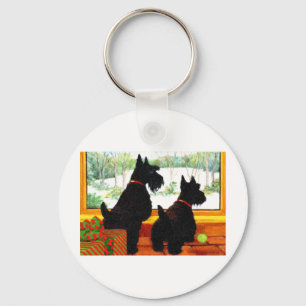 Two Scotty Dogs at Christmas Key Ring