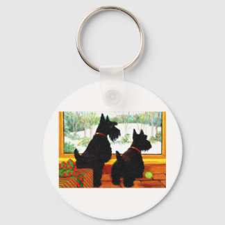 Two Scotty Dogs at Christmas Key Ring