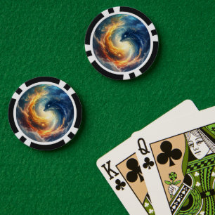 Two sea monsters chase each other, fantasy poker chips