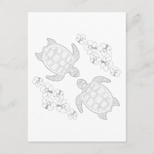 Two Sea Turtles Adult Colouring Postcard