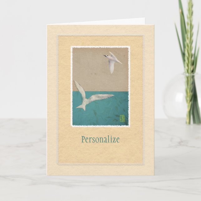 Two Seagulls Paper Art Personalise Greeting Card (Front)