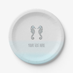 Two Seahorses Elegant Beach Wedding Paper Plate