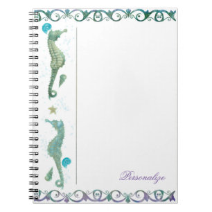 Two Seahorses Watercolor Beach Elegant Custom Spiral Notebook