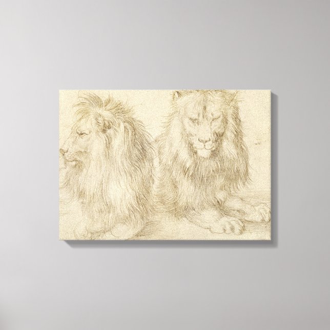 Two Seated Lions (Wild Animals) (Albrecht Durer) Canvas Print (Front)