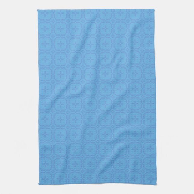 Two Shades of Blue Faux Welsh Tapestry Pattern Tea Towel (Vertical)