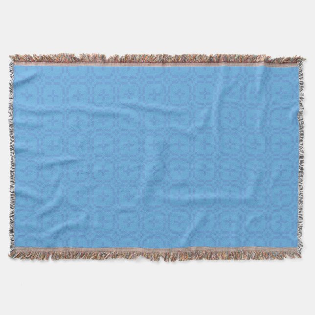 Two Shades of Blue Welsh Tapestry Pattern Blanket (Front)