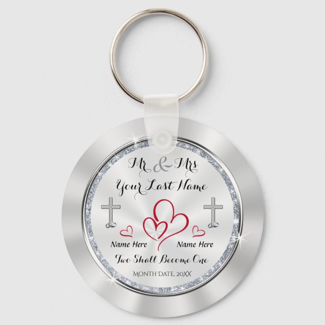 Two Shall Become One Christian Wedding Favors Key Ring (Front)