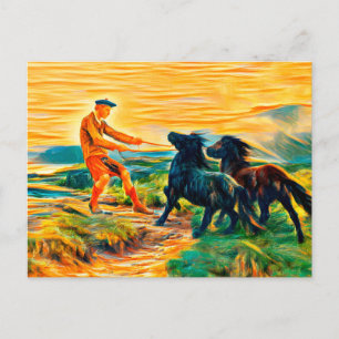 Two Shetland ponies in a misty landscape Postcard