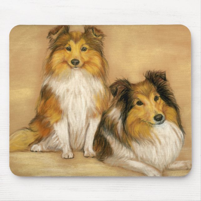 "Two Shetland Sheepdogs" Dog Art Mousepad (Front)