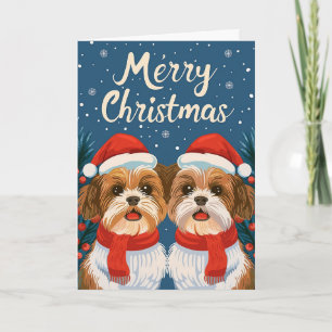 Two Shi Tzu Merry Christmas Personalised Holiday Card