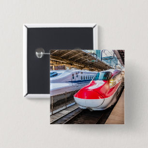 Two Shinkansen at the Tokyo Station 15 Cm Square Badge