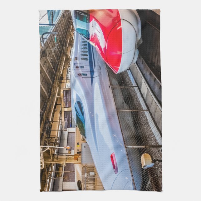 Two Shinkansen at the Tokyo Station Tea Towel (Vertical)