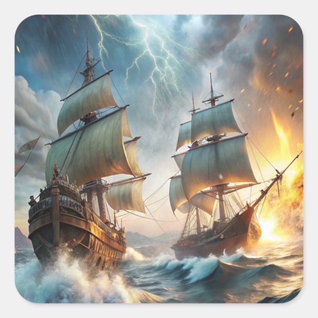 Two Ships at Sea Square Sticker (Front)