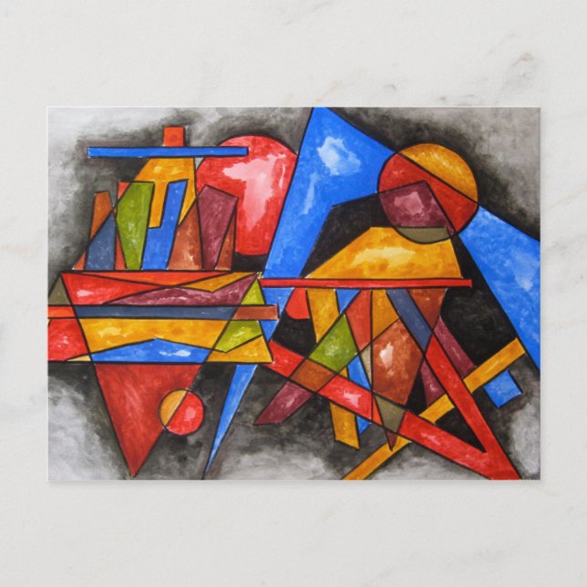 Two Ships-Modern Bauhaus Geometric Art Postcard (Front)