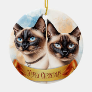 Two Siamese Cats Ceramic Tree Decoration