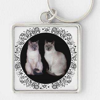 Two Siamese Cats Key Ring
