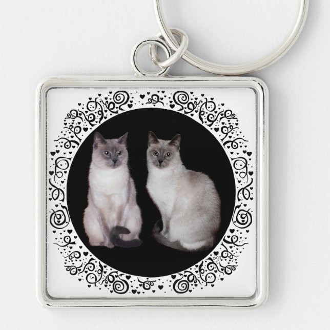 Two Siamese Cats Key Ring (Front)