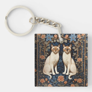 Two Siamese Cats William Morris Inspired  Key Ring