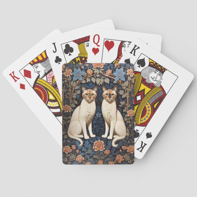 Two Siamese Cats William Morris Inspired  Playing Cards (Back)