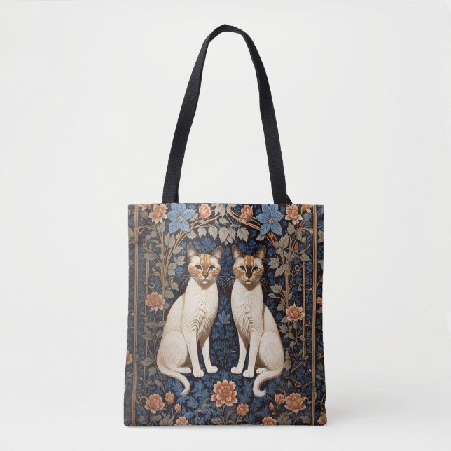 Two Siamese Cats William Morris Inspired  Tote Bag (Front)