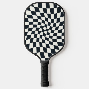 Two Side Retro Black White Warped Check Chequered Pickleball Paddle
