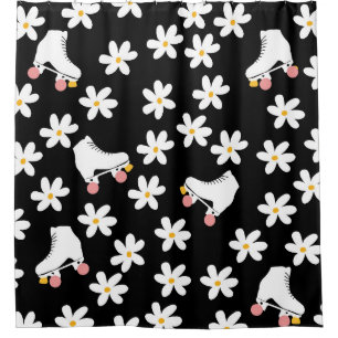  Two Side Roller Skates Floral Skater Gift   Shower Curtain