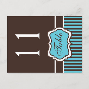 Two Sided Aqua and Brown Damask Table Number Postcard